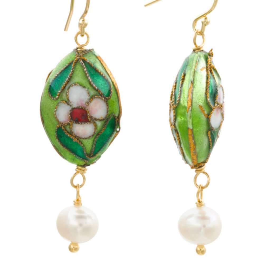 IRIS & LILY Cloissone&Pearl Earrings Sterling Silv - Picture 4 of 4